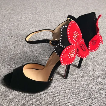 Pôvodný Zámer Sexy Ženy, Sandále Típat Prst Tenké Vysoké Podpätky Sandále Black Red-Kvet Bling Topánky Žena, Veľká Veľkosť 4-15