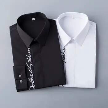 Anglický výšivky biele tričko pánske s dlhým rukávom módne self-pestovanie nových štyri ročné obdobia svetlo business bežné čierne tričko
