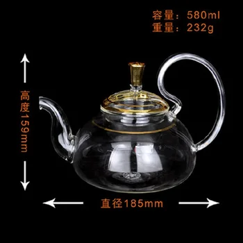 Bezolovnaté sklo, kung fu čaj hrniec 580ML 22K skutočné zlato filter čaj nastaviť, žiaruvzdorné a žiaruvzdorné čaj nastaviť.