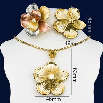 ModemAngel Lotus Veľké Kvety Tvar Módne Náušnice Medi Tri Tóny, Farebné Šperky Pre Ženy Bijoux