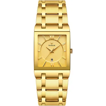 Relojes 2021 Zlaté Hodinky Mužov Quartz Námestie Hodinky z Nerezovej Ocele WWOOR Top Značky Luxusné Zlaté Nepremokavé Dátum Náramkové Hodinky