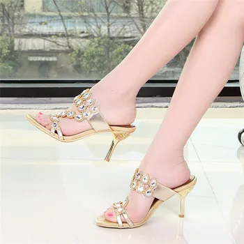 2018 Lete Vysokým Podpätkom Stiletto Papuče Nový Diamond Kórejský Luxusné Bežné Elegantné Sandále Dámske Topánky