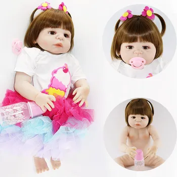 Hot-predaj realisticky všetky silikónové reborn baby doll dievča nažive bábiky 55 cm v 0-3M Farebné sukne pre deti Narodeninám hračka 5