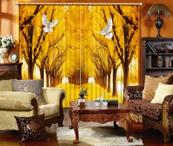 Žltá strom Luxusný Záves Obývacia izba Záclony Domáce Dekorácie Okna 3D Závesy Závesy Cotinas