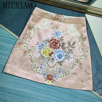 MIUXIMAO Luxusné 2020 Klesnúť sukne Strana sukne Kvet Diamanty Mini Nádrž Office Lady tenký Ružový Bežné sukne Ženy Vestidos