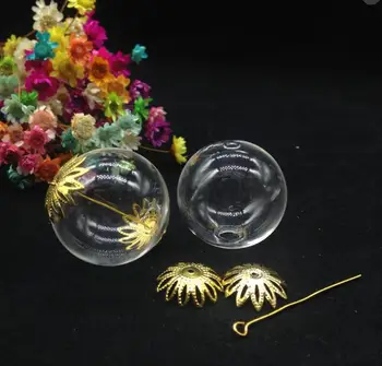 100ks 25 mm veľkoobchod okrúhly tvar gule double hole sklo svete bublina s kvetinou spp oko pin sklenenej fľaštičke prívesok sklenenou kupolou pohárov