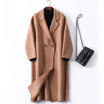 2021 Jeseň Vlnené Kabáty Ženy Dvakrát čelil Vlnené Kabát Nové Čierne Dlhé Bundy kórejské Oblečenie Vysokej Kvality Casaco Feminino Gmm105