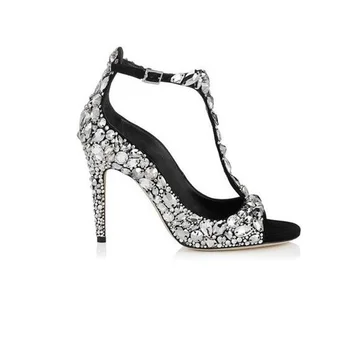 Členok Típat Prst High-náklon Najnovšie Real Foto Sandále Hot predaj Tenké Päty Biela/Čierna Letná Party Luxusné Crystal elegantné Ženy