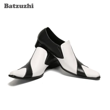 Batzuzhi Luxusné, Ručne vyrábané pánske Topánky Zmiešané Farby Čierna Biela Formálne Šaty, Topánky Mužov Obchodné, spoločenské a Svadobné Topánky Muž, EU46