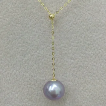 Nový Ohromujúci biele, ružové a fialové kolo skutočnou perlou prívesok G18K Reťazca náhrdelník 9.5 mm-10 mm prívesok
