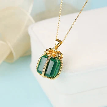 Rose zlata s diamantmi, zelený malachit sukne prívesok, vejárovité ventilátor clavicle reťazca náhrdelník