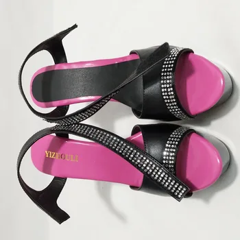 New horúce a pikantné sequined vysoké podpätky sandále, open-toe módy sexy ženy nosia 17 cm dámske letné sandále