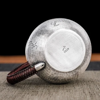 Mincový striebro šálku čaju rýdzeho striebra 999 ručne vyrezávané retro Čínsky čajový obrad domov strieborný pohár šálku čaju