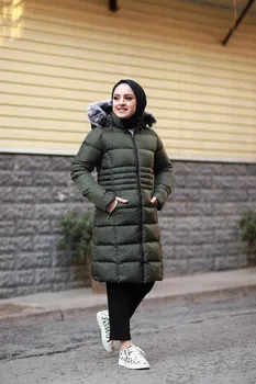 2022 model úplné vyplnenie nafukovacie kabát s kapucňou chlpaté vrecká na zips, hidžáb nafukovacie coats zime teplé ženy vrchné oblečenie dlhá bunda zimná hot