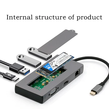 8 in1 USB c Dokovacej Stanice PD Ddapter Prenosný Pevný Disk pre M. 2 SSD HUB na HDM Previesť ype-c pre počítač Mac notebook