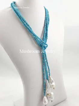 Dlho Boho Tyrkysové Korálky lariat crystal korálky barokový perlový náhrdelník