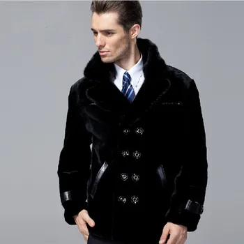 Doprava zadarmo pánske zimné móda noriek golier pravej kože baránkom a ovčie kožušiny kabát mužov teplá bunda