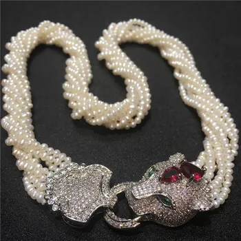 Ženské Leopard hlavu spona DIY príslušenstvo biela usadenina perlový náhrdelník náramok nastaviť módne šperky