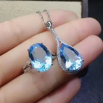 KJJEAXCMY jemné šperky prírodné blue topaz 925 sterling silver ženy drahokam prívesok náhrdelník prsteň podporu test trendy