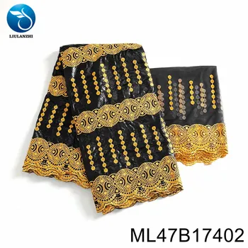 2021 Afriky Výšivky Brocade textílie s korálkami Klasické čipky tkaniny Jacquard materiel 7 metrov ML47B174/ML47B175