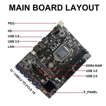 B250C BTC Ťažba Doske 12 USB3.0 PCI-E16X Grafika Slot G3930/G3900 CPU+Ventilátor CPU LGA1151 DDR4 DIMM Doska