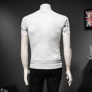 2020 Nové Letné Krátke Rukávy T-Shirt Kolo Krku Veľká Čínsky Drak Tlač Muž Príležitostné Oblečenie, Módne Topy Biela Čierna