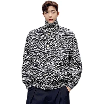 Muži Zimné Čierna Biela Bodka Vlna, Bavlna Bunda Muž Kórejský Streetwear Módy Vintage Bežné Zips Kabát Vrchné Oblečenie