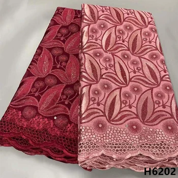 Najnovšie Nigérijský Voile Suisse Coton 2022 Výšivky Tkanina Bavlna Afriky Švajčiarskej Čipky Textílie 2.5+2.5 Dvore Na spoločenské Šaty HJ6202