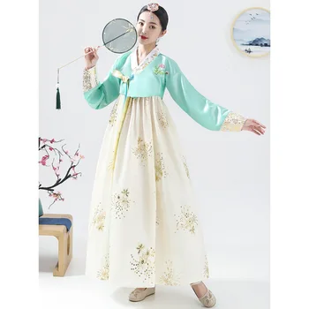 2022 vintage kórejský tradičné hanbok šaty fáze výkonu flitrami šaty dizajn menšiny tanec kórea festival party šaty