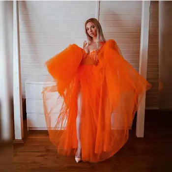 Elegantné Orange Party Šaty Šaty Špagety Popruh Dĺžka Podlahy Ženy Formálne Večerné Šaty Crystal Lištovanie Strane Štrbiny A-Line Tylu