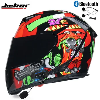 Jiekai Bluetooth, motocyklové prilby motocross prilba plná tvár prilba bluetooth duálny objektív zmes prilba casco moto capacete