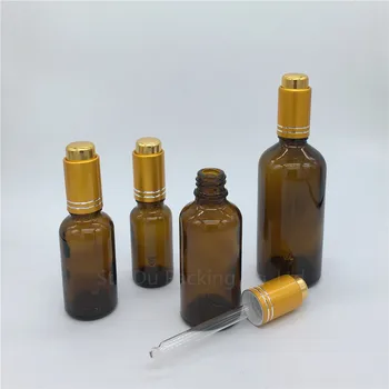 5ml 10 ml 15ml 20ml amber sklo esenciálny olej fľaše so zlatým Stlačte kvapkadla sklo,30 ml 50 ml 100 ml parfém fľaše 100ks