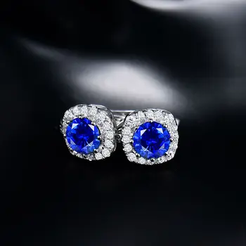 LOVERJEWELRY серьги Sapphire Pevné 14Kt Biele Zlato Originálne Modrý Zafír Diamanty Výročie Stud Náušnice Šperky Pre Ženy