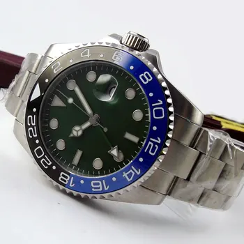Plný Nehrdzavejúcej ocele 43mm zelená GMT black dial Black & blue keramická fazeta zafírové sklo automatický pohyb pánske hodinky