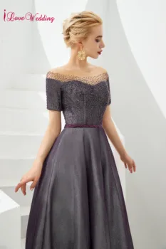 Nové Módne 2020 Ilúzie Crystal Korálkové Formálne Večerné Šaty šité Krátke Rukávy Riadok Lesklé Večerné Šaty Dlhé