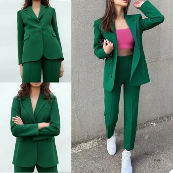 Móda Zelená Ženy Kabát Obleky 2 Kusy Slim Fit Formálne Celebrity Lady Nosenie Fotografie Bunda Nosenie Prom Party Oblečenie