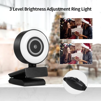 1080P HD Webkamera s Krúžok Svetlo Mini automatické Zaostrovanie PC webové Kamery, Vstavaný Mikrofón Kamera pre Mac/Live Streaming/Videokonferencie