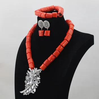 Coral Korálky Svadobné Šperky Set Bižutérie Nastaviť Trendy Top Dizajn 1 Vrstva Nigérijský Afriky Veľkoobchod Zadarmo ShippingABH002