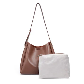 Luxusné nový jednoduchý Dizajn a módne tote taška ženy pravej kože ramenný vedro vrece veľkú kapacitu kompozitné tašky