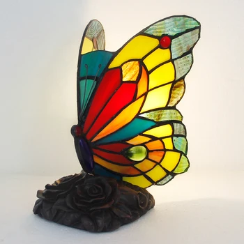 Tabuľka svetlo lampy s drôtom plug tiffany vitráže tieni butterfly design retro vintage štýle nočnom stolíku spálňa lampa na stôl