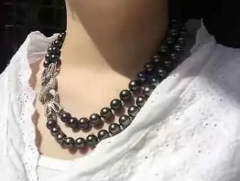 Móda nový dizajn jemné šperky kolo 9-10 mm black pearl náhrdelník 18
