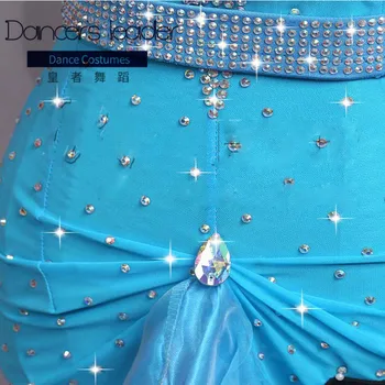 Latinské Tanečné Šaty Žena Flash Diamond Fishtail Skladaná Sukňa Chacha Tango Fáze Kostým Súťaž