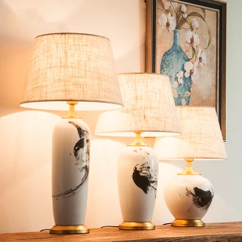 Keramická Stolná Lampa Moderný Čínsky Atrament Maľovanie Tvorivé Medi, Dekorácie, Lampy, Obývacia Izba, Spálňa Hotel Nočný Stolík Lampa