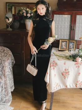 2021 čipky kvet lady cheongsam čínske svadobné party nevesta qipao elegantné morská víla šaty formálne party šaty chongsam šaty qipao