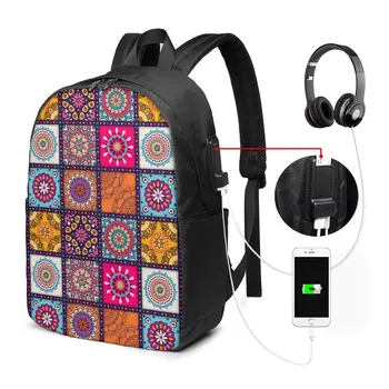 2021 Nový Notebook, USB Batoh Farebné Mandala Školské tašky Bookbag Muži Ženy Cestovanie Daypack Batoh pre Voľný čas