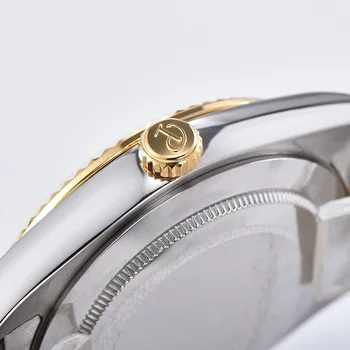 Nové hrúbka 39,5 mm Parnis Zlato Dial pánske Hodinky Kalendár Miyota Automatické Muži Mechanické Náramkové hodinky 2021 Top Značky Luxusné pánske Hodinky