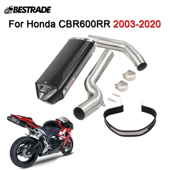 Pre Honda CBR600RR 2003-2020 Výfukového Systému Hlavičky Rúra z Nerezovej Ocele Prednej Polovici Odkaz Tip Sklzu 51mm Uhlíkových Vlákien Šál Tipy
