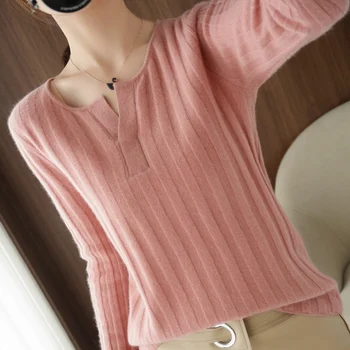 Nové cashmere sveter žien tvaru jamy pásy klesnutie tričko, pulóver čistá vlna sveter jesenné a zimné módne dámske