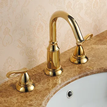 Top kvalita kúpeľni, umývadlo, batérie, studenou dve rukoväť tri diery povodí zmiešavacie batérie, Gold /Rose gold black