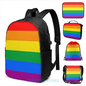 Vtipné Grafické tlače Gay Pride Vlajky Prúžok USB Nabíjanie Batoh mužov Školské tašky Ženy taška Cestovná taška na prenosný počítač